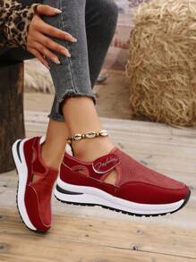 Women's New Round Toe Thick Sole Casual Sneakers, Mesh Fabric Upper For Comfort & Breathability, Hook And Loop Design For Easy On/Off, Non-Slip & Durable Sole, Fashion Versatile, Suitable For Daily Casual, Sports, Running, Hiking, Walking