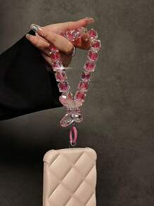Correa de muñeca de cadena con cuentas de cristal de lujo, decoración de llavero desmontable para teléfono, bolso o cartera