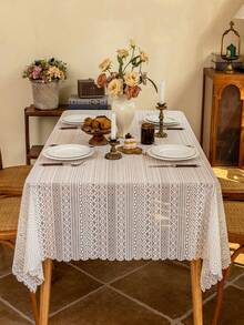 1pc French Lace Tablecloth, Delicate High-End Cream Style, Square Shape For Coffee Table & Dining Table, Easy To Clean - Beige - View 9