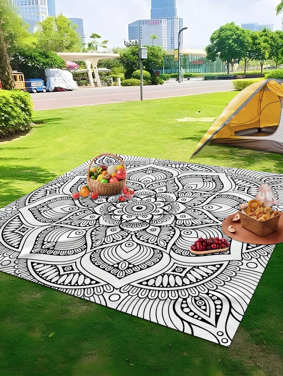 1pc New Outdoor Waterproof Anti-Sand Digital Printed Picnic/Beach Blanket, Fashion And Fresh Pattern, Suitable For Camping And Picnics