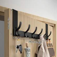 Ganchos para colgar sobre la puerta, soporte para colgar sobre la puerta de alta resistencia para abrigos, batas, sombreros, ropa, toallas, organizador de baño para colgar toallas sin necesidad de perforar, perchero para abrigos, perchero para sombreros - Negro - Ver 6