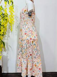 Vestido  Estampado Integral    Casual  Dulce  Elegante    Nudo  Bajo con volante    Playa - Blanco - Ver 2