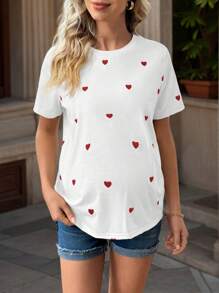 Heart Graphic Print Maternity Sports Activewear Top