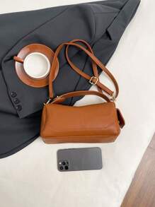 1 Peça Bolsa Oblíqua Fashionável de Cor Sólida Simples de PU com Vários Bolsos, Adequada para Compras Diárias e Uso Casual de Mulheres, Bolsa de Ombro e Bolsa Sacola