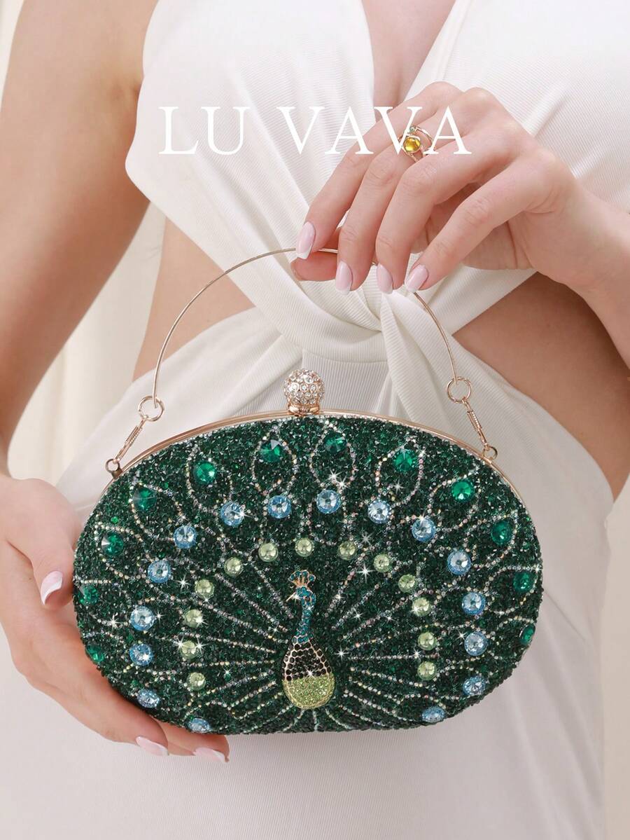 Rhinestone Clutch Purses For Women Evening Wedding Formal - Round Clasp Handbag - Rhinestone Bag - Green - View 1