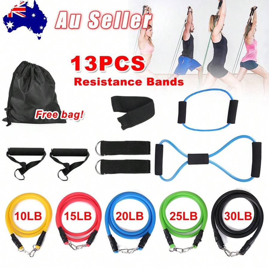 Heavy Duty 13PCS Resistance Bands Home Gym Tube Fitness Workout Rope For Yoga Pilates