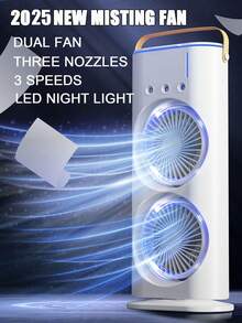 Acondicionador portátil con aumento de doble potencia del viento, alimentado por USB, con tres nebulizadores de humidificación