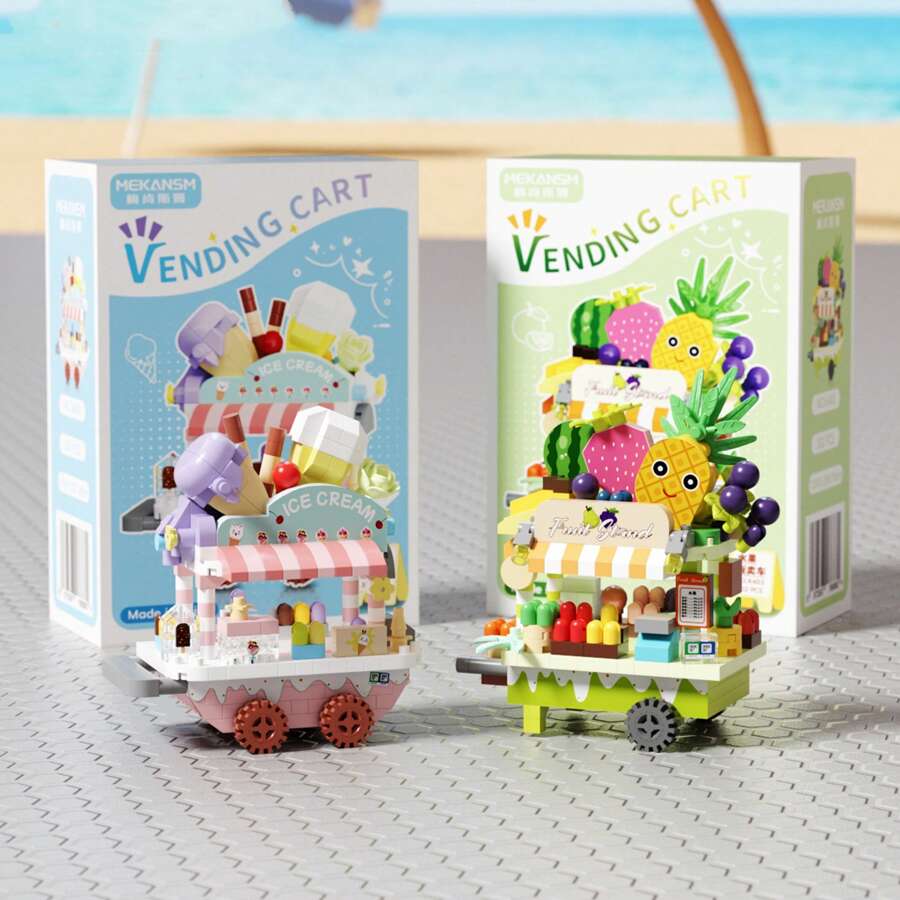 1 pieza/3 piezas [Aleatorio] Kit de ensamblaje de bloques de construcción micro de camión de helados, compatible con el modelo de coche de aperitivos de la escena de la calle, gran regalo para fotografía, festivales, cumpleaños, vuelta al colegio para amigos