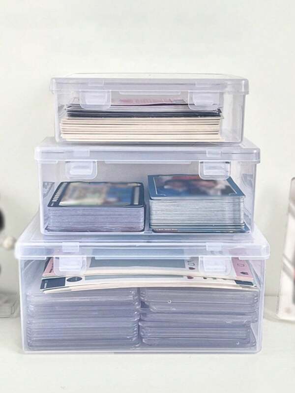 Caja de almacenamiento de plástico transparente, organizador de joyas, piezas, herramientas, útiles de oficina con tapa con bisagras, contenedor de piezas pequeñas, organizador de escritorio de plástico transparente, útiles escolares, de vuelta a la escuela
