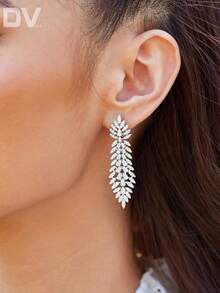 DV JEWELRY 1對人造鋯石鍍白金豪華吊墜耳環，女性時尚珠寶套裝，適用於約會、婚禮、禮物、聚會和週年慶祝，附送禮盒 - 銀色 - 查看 6