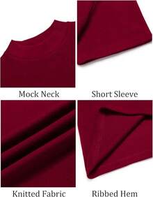 Mens Mock Turtleneck Sweater Short Sleeve Turtle Neck Sweaters Casual Ribbed Knitted Pullover Tops Solid Basic Tee - Đỏ sẫm - Xem 5