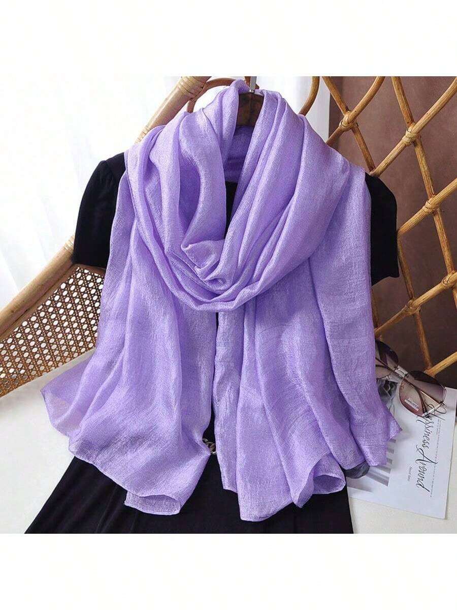 1pc Women's Soft Solid Color Pearl Luster Headscarf, Fashionable High-End Exquisite Matching For All Seasons, Outdoor Decoration, Daily Travel Plain Sun Protection Scarf, Ladies' Elegant Quality Shawl, Long Scarf