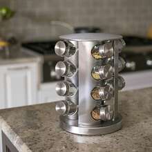 Especiero Giratorio con 12/16/20 Tarros Organizador De Especias Condimentos Hierbas Carrusel de Frascos 360 grados Especieros para Hogar Cocina - Plateado - Ver 3