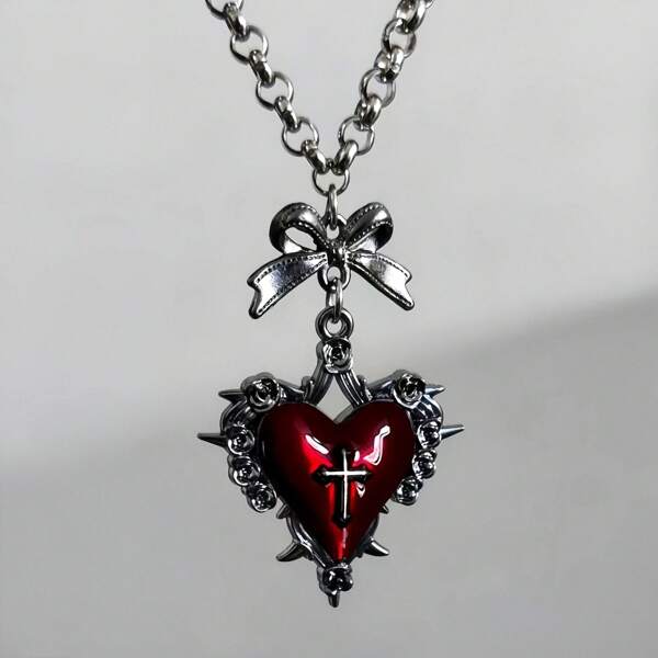 Personalized Creativity, Dark Gothic Style, Love Bow, Cross Design, Necklace, Collarbone Chain, Fashionable Halloween Jewelry