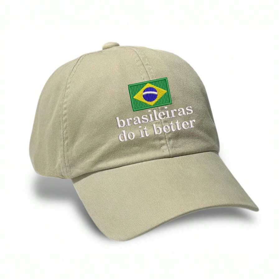 Unisex Dad Hat In 100% Cotton Twill Curved Brim Plain Personalized Brazilian It Better - 米色 - 查看 1
