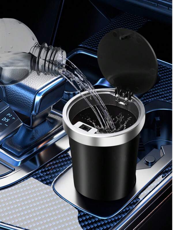1 Piece Of Black Car Garbage Bin Storage Box, Multi-Functional Press-Type Open Cover Storage Box, Car Interior Accessories, Easy To Use, Suitable For The Center Console In The Car For Women Storage Organizer Travel Essentials Back To School Dormitory Storage