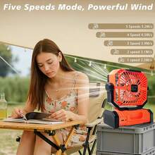 20000mAh Portable Camping Fan, Rechargeable Battery Operated Oscillating Camp Tent Fan W/Remote, 4 Speeds, LED Lights & 360° Rotation Hook For Outdoor RV Travel Essentials, Basic Model-Orange