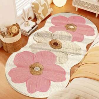 En liten, fräsch blommig asymmetrisk form, tvättbar matta i fransk stil, oljemålningsstil, sovrumsdekoration, plyschmatta vid sängkanten, fluffig och mjuk burspråksmatta i vardagsrummet, superabsorberande i kashmirimitation, mycket lämplig för heminredning i vardagsrum, sovrum, arbetsrum, badrum och kontor, 1000 gram per kvadratmeter, perfekt för dekoration till högtider och fester