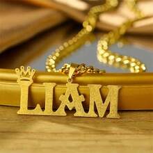 Customizable Crown Pendant Necklace - Gold Stainless Steel Cuban Link With Personalized "LAIM" Design, Hip Hop Classic Style, Suitable Boy And Girl, Perfect For Parties, Festivals And Casual Wear; Ideal Gift For Lovers, Family, Birthdays, Anniversaries - Multicolor - View 2