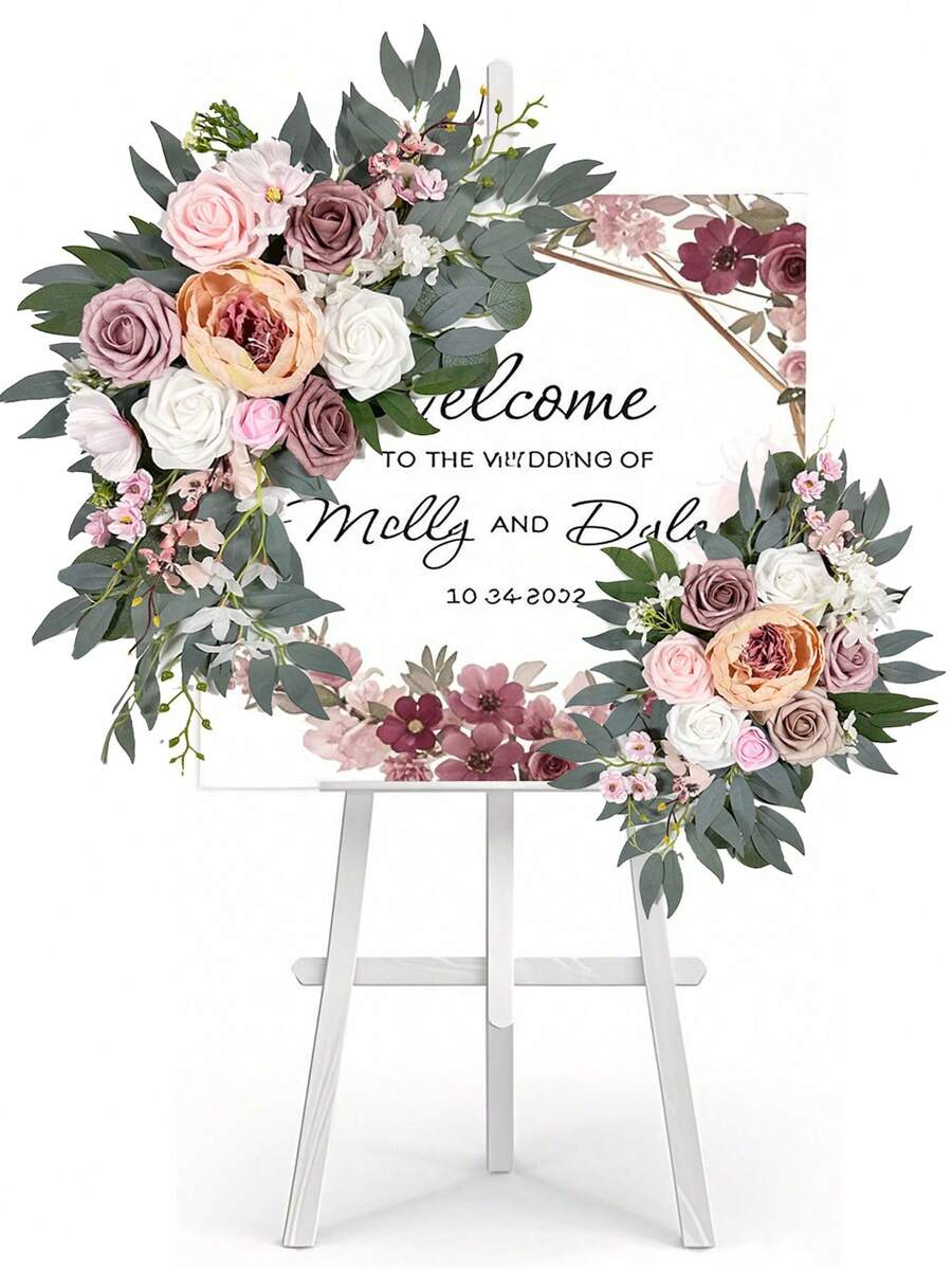 2 piezas de flores artificiales de rosa gris para arco de boda, decoración de cartel de bienvenida y flores para arco, adecuado para recepción de bodas (rosa gris y sonrosado)