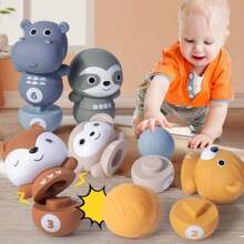 Kids Soft Bowling Toy Set With Stacking & Nesting, Indoor Outdoor Activity Play Game, Early Learning Toy For Animals, Numbers & Colors, Fun Gift For Toddlers