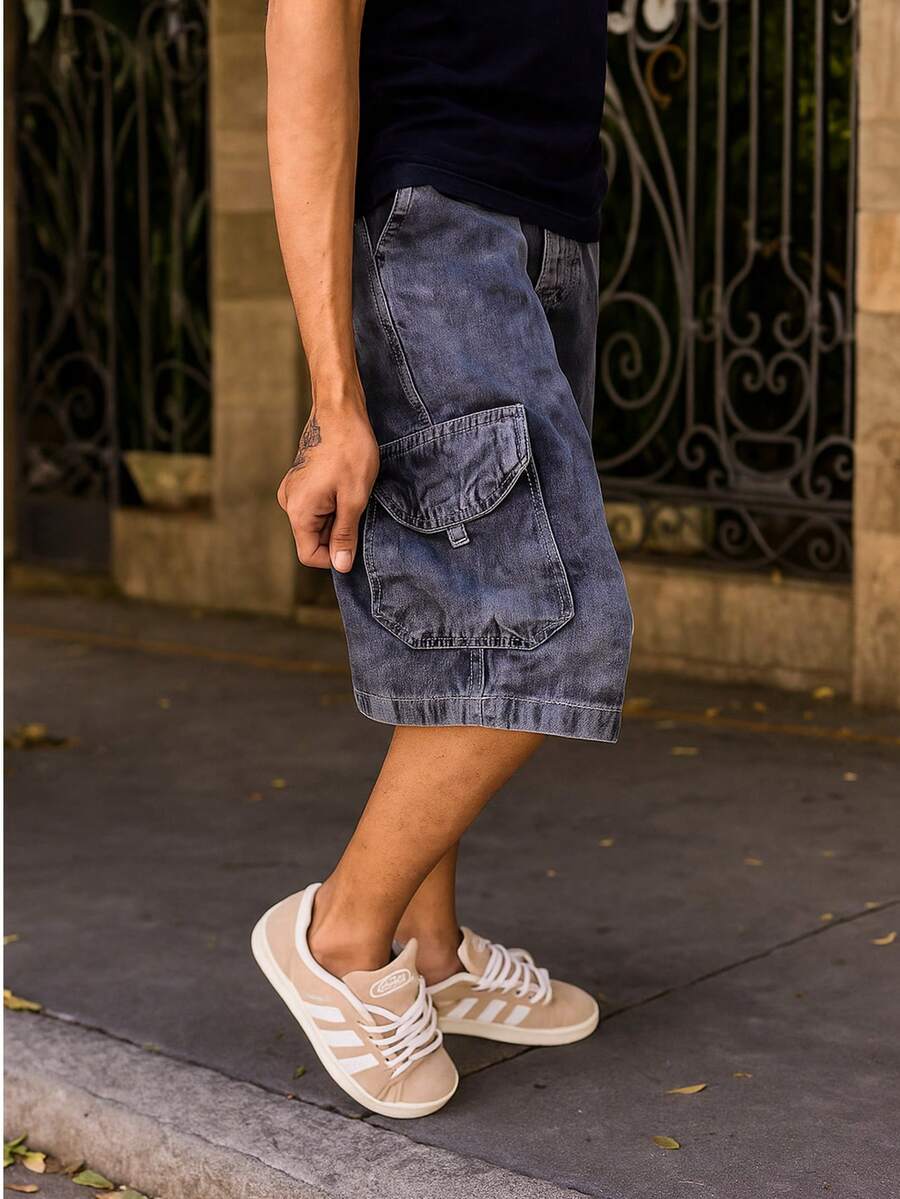 Men's Cargo Bermuda Dazzling Jeans Balloon Extra Large Pocket Original Man - Than chì - Xem 1