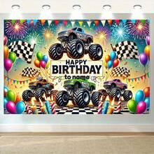 [Customized] Personalized Birthday Party Backdrop, Love Party, Cool Monster Truck Banner, Customized Decorative Wall Hanging, Home Decor, DIY Pattern Party Decoration, No Electricity Required - 1PC - View 5