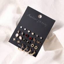 12 Pairs Of Women's Creative Triangular Leaf Geometric Earrings Set