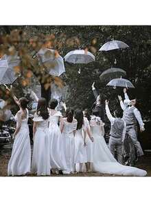 1 opakowanie przezroczystych parasoli ślubnych, hurtowych, przezroczystych, automatycznie otwieranych, wiatroszczelnych, wodoodpornych, dużych parasoli z baldachimem i białym uchwytem typu J Hook, do fotografii ślubnej, panny młodej i pana młodego, golfa, na zewnątrz