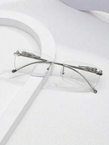 1 Pair Men's Silver Frameless Metal Vintage Glasses, Fashion Business Casual Eyewear Suitable For Daily Wear, Autumn/Winter - Silver - View 7