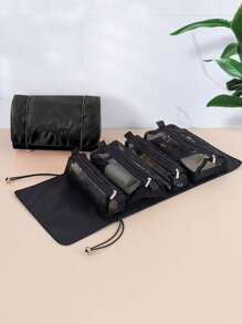 قطعة واحدة حقيبة تخزين فرش المكياج باللون الأسود/البني الكراميلي/الأخضر/البنفسجي، حقيبة تخزين حديثة محمولة، مناسبة للاستخدام الخارجي، بطراز بوهيمي، مناسبة لشاطئ العطلات، مجموعة الحمام، مجموعة غرفة النوم، سعة كبيرة