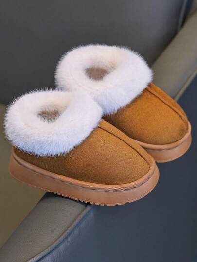 بوت منزلية بسيطة وأنيقة للأطفال، بوت منزلية فرو للخريف والشتاء، مقاومة للاتساخ، مانعة للانزلاق، ذات نعل سميك، مقاسات صغير/متوسط/كبير، للأولاد/البنات، أطفال صغار، بوت دافئة مبطنة للارتداء الخارجي