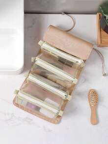 قطعة واحدة حقيبة تخزين فرش المكياج باللون الأسود/البني الكراميلي/الأخضر/البنفسجي، حقيبة تخزين حديثة محمولة، مناسبة للاستخدام الخارجي، بطراز بوهيمي، مناسبة لشاطئ العطلات، مجموعة الحمام، مجموعة غرفة النوم، سعة كبيرة