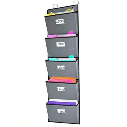 Over The Door Hanging File Organizer 5 Extra Large Pockets Wall Hanging File Folders Organizer HoldersHome Office Plies Storage Pocket Chart For Paper Mails Planners Notebooks Gray