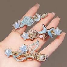 2 件玫瑰琵琶形发夹，中国风独特侧刘海发夹，创意复古发夹头饰 - 彩色 - 查看 8