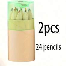 2 Sets Of 24pcs Mini Wooden Pencils With Built-In Sharpener, Random Sharpener Color, Drawing Pencil Set, School Stationery Supplies, PVC Material, No Battery Required