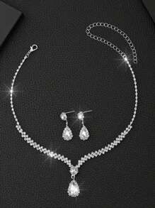 1 Set Bohemian Luxury High-End Teardrop Necklace & Earrings Jewelry Set, Suitable For Daily, Party, Wedding Occasions