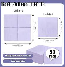 50 Pieces 3-Ply Light Purple Napkins Disposable Folded 5 X 5 Inches Lavender Cocktail Napkins Paper Napkins For Dinner Wedding Birthday Party Purple Dessert Napkins - 紫色 - 查看 2