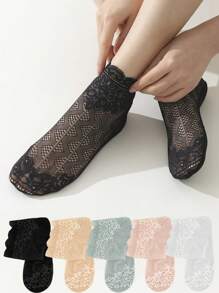 Women's Transparent Lace Socks Floral Invisible Summer Socks Breathable Lady Girl Thin Short Socks For Women Low Cut Boat Sox