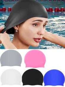 1 Pack Silicone Swim Cap Waterproof Non-Slip Comfortable Swim Cap High Elastic Swim Cap Unisex Swimming Equipment, Beach Essentials, Beach Accessories, Pool Float - Multicolor - View 1