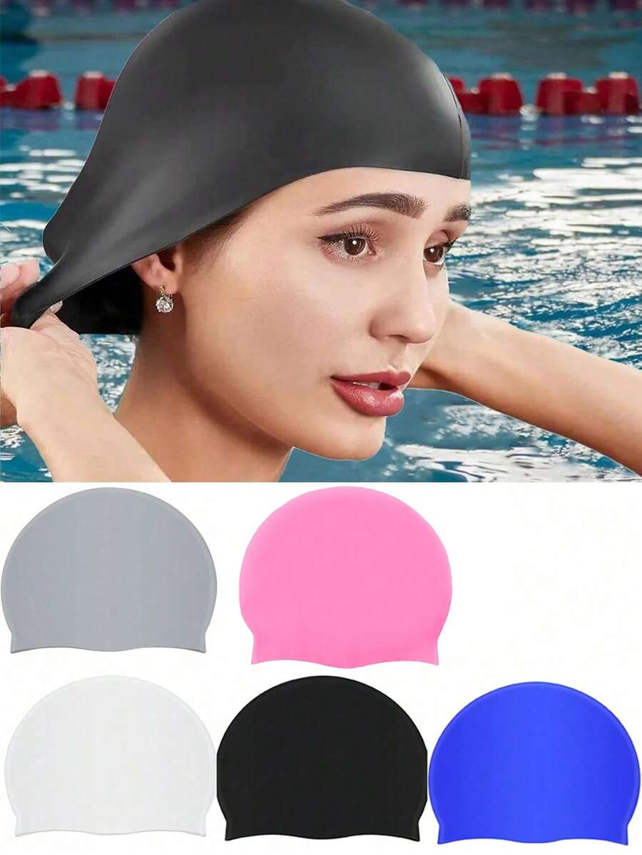 1 Pack Silicone Swim Cap Waterproof Non-Slip Comfortable Swim Cap High Elastic Swim Cap Unisex Swimming Equipment, Beach Essentials, Beach Accessories, Pool Float - Multicolor - View 1