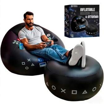 Sofa With Cup Holder And Side Pockets, Gamer Game Chair, Inflatable Black Style Game Chair, Inflatable Sofa