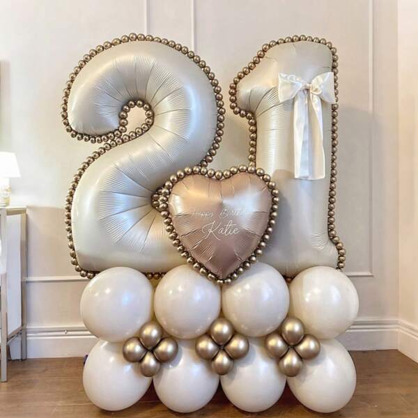 Set de 44 piezas de globos pilar de número en blanco marfil, que incluye globos de lámina de número marfil de 32" (81,28 cm), globos de látex de color crema y champán metálico, adecuado para decoración de aniversario, cumpleaños, nupcial, boda, graduación, feriado y fiesta