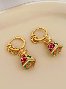1 Pair Simple Retro A Multi-Wear Earring Buckle, Elegant Fashion Temperament Middle Ear Ornaments Flower Earrings, Stainless Steel Simple Retro Heart-Shaped Hollow