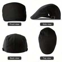 1 Piece Of Adjustable Men's Cotton Beret - Classic Beret, Adjustable Casual Hat Style Suitable For Men, Machine Washable, Easy To Maintain - Black - View 2