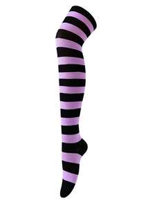 1 Pair Thigh High Socks, Anime Cosplay Role Play Style Striped & Solid Colors, Fall Socks - Multicolor - View 9