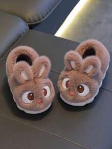 1 双毛绒兔耳设计拖鞋，配有柔软人造毛皮衬里和防滑橡胶鞋底，适合幼儿和儿童的温暖室内拖鞋 - 棕色 - 查看 2