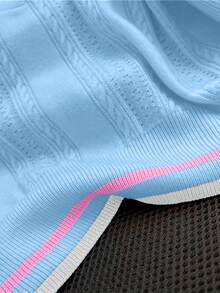 Summer Hollow Design Polo Neck Casual College Style Versatile Niche Knit Tops - Blue - View 4