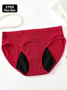 4pcs/Set Plus Size Women Solid Color High Stretch Comfortable Skin-Friendly Leak-Proof Period Panties - Multicolor - View 8