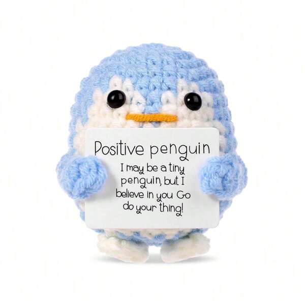 Positive Penguin Decorative Ornaments, 2.6 Inch Funny Potato Knitted Penguin Ornaments With Positive Card Woolen Cute Positive Penguin Crochet Decorative Cheer Up Gift For Friends Encouragement Decoration